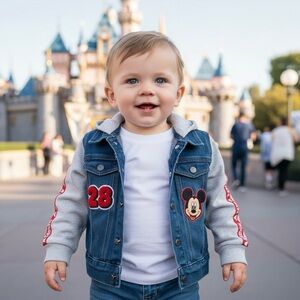 Kids Denim and Gray Jean Jacket with Character Design
